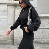 DERMEARNE Casual Sweatshirt Pants Set Women Spring Autumn Zippers O-neck Jacket Loose Lace-up Elastic Waist Trousers Suits Lady Solid