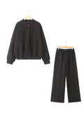 DERMEARNE Casual Sweatshirt Pants Set Women Spring Autumn Zippers O-neck Jacket Loose Lace-up Elastic Waist Trousers Suits Lady Solid