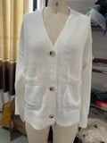 DERMEARNE Casual V Neck Single Breasted Knitted Cardigan Women Retro Solid Long Sleeve Pocket Warm Sweater Lady New Commute Loose Knitwear