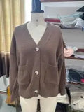 DERMEARNE Casual V Neck Single Breasted Knitted Cardigan Women Retro Solid Long Sleeve Pocket Warm Sweater Lady New Commute Loose Knitwear
