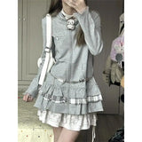 DERMEARNE Casual Vintage Hooded Women Long Sleeve Harajuku Slim Grey Sweatshirts Street Outwear Y2k Clothing Korean Fashion Jacket Coats