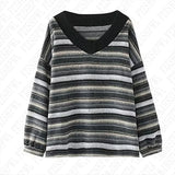Dermearne Casual stripe pattern knitted sweater V-neck 90S tops emo girl urban street beauty punk high street retro hop silm women sweater