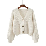 DERMEARNE Chic Buttons Cardigan Women Sweet Long Sleeve Cropped Elegant Knitted Sweaters Coat Korean Long Sleeve White Cardigan