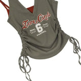 DERMEARNE Chic Fashion Women All Match Contrast Color Fake Two Piece Sexy Halter Camisole American Y2k Print Bandage Slim Crop Tank Tops