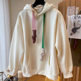 DERMEARNE Chic Hoodies Women Autumn Winter Trendy Thicken Hooded Coats Fashion Design Colorful Twisted Tie Plush Hoodie Loose Casual Tops