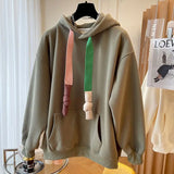 DERMEARNE Chic Hoodies Women Autumn Winter Trendy Thicken Hooded Coats Fashion Design Colorful Twisted Tie Plush Hoodie Loose Casual Tops