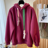 DERMEARNE Chic Hoodies Women Autumn Winter Trendy Thicken Hooded Coats Fashion Design Colorful Twisted Tie Plush Hoodie Loose Casual Tops