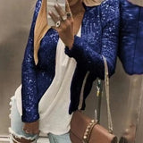 DermearneChic Sequin Women Jackets Fashion Sparkly Glitter Office Lady Short Blazer Coat Slim Fit Open Front Cardigan Jacket Outwear