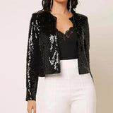DermearneChic Sequin Women Jackets Fashion Sparkly Glitter Office Lady Short Blazer Coat Slim Fit Open Front Cardigan Jacket Outwear