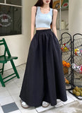 DERMEARNE Chic Women Pockets A-Line Long Skirts Ladies Casual Loose Elastic High Waist Midi Skirt 2025 Spring Summer