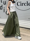 DERMEARNE Chic Women Pockets A-Line Long Skirts Ladies Casual Loose Elastic High Waist Midi Skirt 2025 Spring Summer