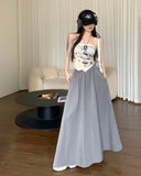 DERMEARNE Chic Women Pockets A-Line Long Skirts Ladies Casual Loose Elastic High Waist Midi Skirt 2025 Spring Summer