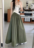 DERMEARNE Chic Women Pockets A-Line Long Skirts Ladies Casual Loose Elastic High Waist Midi Skirt 2025 Spring Summer