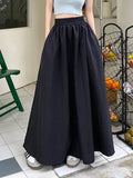DERMEARNE Chic Women Pockets A-Line Long Skirts Ladies Casual Loose Elastic High Waist Midi Skirt 2025 Spring Summer