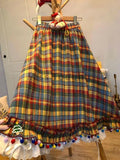 DERMEARNE Christmas Vintage Cute Plaid A-line Skirt Women Design Chic Elastic Waist Lace Patchwork Skirt Female Fashion Pretty Loose Skirt