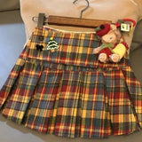 DERMEARNE Christmas Vintage Cute Plaid A-line Skirt Women Design Chic Elastic Waist Lace Patchwork Skirt Female Fashion Pretty Loose Skirt