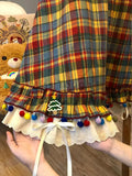 DERMEARNE Christmas Vintage Cute Plaid A-line Skirt Women Design Chic Elastic Waist Lace Patchwork Skirt Female Fashion Pretty Loose Skirt