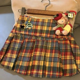 DERMEARNE Christmas Vintage Cute Plaid A-line Skirt Women Design Chic Elastic Waist Lace Patchwork Skirt Female Fashion Pretty Loose Skirt