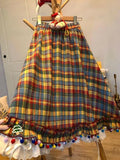 DERMEARNE Christmas Vintage Cute Plaid A-line Skirt Women Design Chic Elastic Waist Lace Patchwork Skirt Female Fashion Pretty Loose Skirt