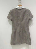 DERMEARNE Color collision high collar plaid dress temperament retro single-breasted short-sleeved women's dress 2025 spring new