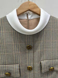 DERMEARNE Color collision high collar plaid dress temperament retro single-breasted short-sleeved women's dress 2025 spring new