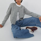 DERMEARNE Combhasaki Women's Solid Color Y2K Vintage Cardigan Long Sleeve Round Neck Button Down Retro Knitted Sweater Crop Tops