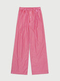 DERMEARNE Combhasaki Women's Y2K Retro Vintage Casual Striped/Solid Long Pants Button Elastic High Waist Aesthetic Loose Straight Trousers