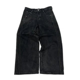 DERMEARNE Combhasaki Women's Y2K Vintage Button Waist Wide Leg Denim Long Pants Side Striped Print Loose Pocket Jeans Trousers Streetwear