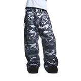 DERMEARNE Combhasaki Women's Y2K Vintage Button Waist Wide Leg Denim Long Pants Side Striped Print Loose Pocket Jeans Trousers Streetwear