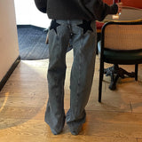 Dermearne Combhasaki Women's Y2K Vintage Jeans Aesthetic Star Pattern Print Loose Straight Leg Denim Long Pants Casual Low Waist Trousers