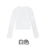 DERMEARNE Cotton O Neck Long Sleeve Shirt Women Sexy Cropped Tops 2025 Autumn Black Casual Skinny Slim Basic Woman T Shirts White Clothing