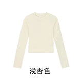 DERMEARNE Cotton O Neck Long Sleeve Shirt Women Sexy Cropped Tops 2025 Autumn Black Casual Skinny Slim Basic Woman T Shirts White Clothing