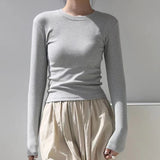 DERMEARNE Cotton O Neck Long Sleeve Shirt Women Sexy Cropped Tops 2025 Autumn Black Casual Skinny Slim Basic Woman T Shirts White Clothing