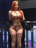 DERMEARNE Cutenew Autumn Hipster Women Bodysuits Sexy Leopard Sleeveless Square neck Body-shaping Tops Female Trend Night Street One Piece
