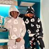 DERMEARNE DENIM TEARS 2025 New Men's and Women's Same Kapok Foam Printing High Street Fleece Hooded Sweater with Trousers Set