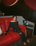 DERMEARNE DSMTRC Female Cover up Loose Long Sleeve Holiday Beach Party Dress Women Knitwear Dress Knit Hollow Out Off-Shoulder Maxi Dress