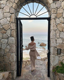 DERMEARNE DSMTRC Female Cover up Loose Long Sleeve Holiday Beach Party Dress Women Knitwear Dress Knit Hollow Out Off-Shoulder Maxi Dress