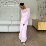 DERMEARNE DSMTRC Women 2024 Elegant Chic Soft Lady Hollowing Sweater Dresses Femme New Spring Autumn O-Neck Elastic Knit Long Dresses