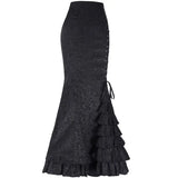 DERMEARNE Dark Goth Half Skirt Punk Style High Waisted Fishtail Drawstring Hip Wrap Long Skirt Halloween Bohemian Subculture