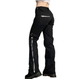 DERMEARNE Dark Punk Y2k Grunge Low Waist Emo Jeans Mall Gothic Women Black Patchwork Electro Pants Fashion Streetwear Alt Clothes