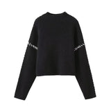 DERMEARNE Deeptown Black Basic Sweater Women Harajuku Patchwork Turtleneck Korean Fashion Knit Pullover Oversized Autumn Casual Design