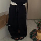 DERMEARNE Deeptown Grey Fleece Sweatpants Women Y2k Oversized Winter Warm Brushed Pants Korean Streetwear Wide Trousers Joggers Harajuku