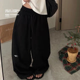 DERMEARNE Deeptown Grey Fleece Sweatpants Women Y2k Oversized Winter Warm Brushed Pants Korean Streetwear Wide Trousers Joggers Harajuku