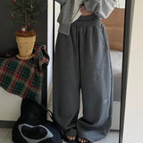 DERMEARNE Deeptown Grey Fleece Sweatpants Women Y2k Oversized Winter Warm Brushed Pants Korean Streetwear Wide Trousers Joggers Harajuku