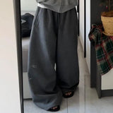 DERMEARNE Deeptown Grey Fleece Sweatpants Women Y2k Oversized Winter Warm Brushed Pants Korean Streetwear Wide Trousers Joggers Harajuku