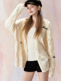 DERMEARNE Deeptown Korean Fashion Knitted Cardigan Women Sweet Girl Bow Hollow Out Sweater Coquette Aesthetic Loose Long Sleeve Top Autumn