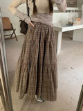 DERMEARNE Plaid Long Skirt Women Vintage Elegant Preppy Style Midi Skirts Harajuku Autumn Winter Casual Streetwear A-line Skirts