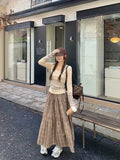 DERMEARNE Plaid Long Skirt Women Vintage Elegant Preppy Style Midi Skirts Harajuku Autumn Winter Casual Streetwear A-line Skirts