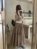 DERMEARNE Plaid Long Skirt Women Vintage Elegant Preppy Style Midi Skirts Harajuku Autumn Winter Casual Streetwear A-line Skirts