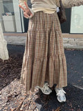 DERMEARNE Plaid Long Skirt Women Vintage Elegant Preppy Style Midi Skirts Harajuku Autumn Winter Casual Streetwear A-line Skirts